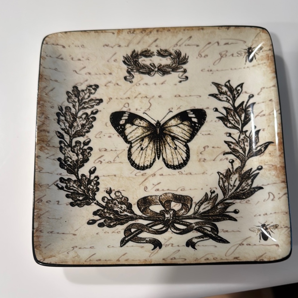 Vintage Butterfly Square Trinket Plate